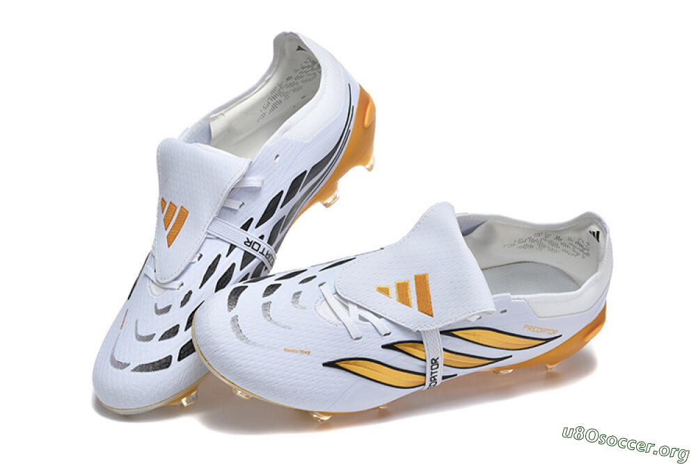 Adidas Predator 26 Elite Fold-Over Tongue FG Football Boots - White/Gold Blaze/Black Accent 6