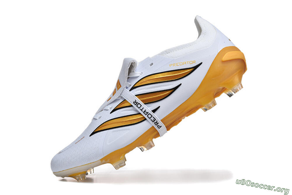 Adidas Predator 26 Elite Fold-Over Tongue FG Football Boots - White/Gold Blaze/Black Accent 8