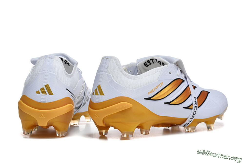 Adidas Predator 26 Elite Fold-Over Tongue FG Football Boots - White/Gold Blaze/Black Accent 9