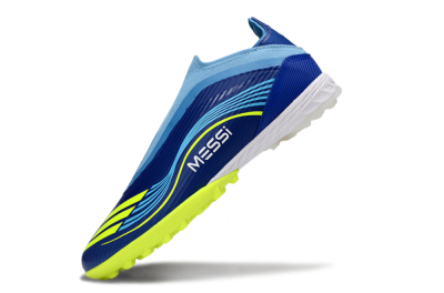 Messi x Adidas F50 Elite Laceless TF Football Shoes - Blue/Luminous Yellow/Soft Sky
