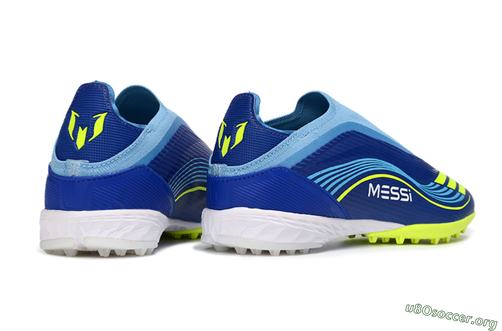 Messi x Adidas F50 Elite Laceless TF Football Shoes - Blue/Luminous Yellow/Soft Sky 7