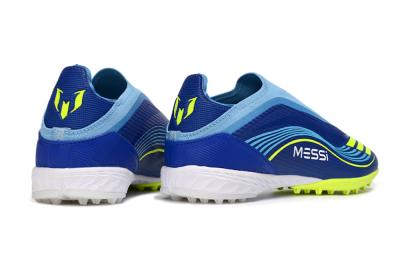 Messi x Adidas F50 Elite Laceless TF Football Shoes - Blue/Luminous Yellow/Soft Sky