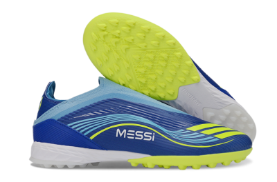 Messi x Adidas F50 Elite Laceless TF Football Shoes - Blue/Luminous Yellow/Soft Sky