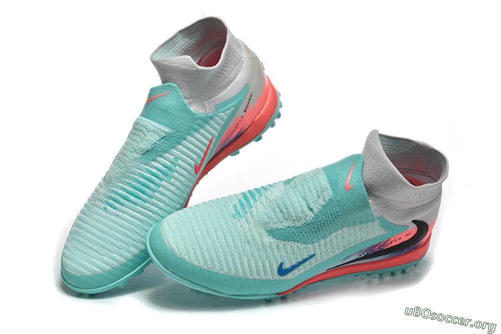 Nike Phantom 6 High Elite TF Football Shoes - Aqua/Coral Pink/Light Gray 6