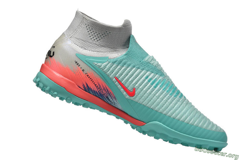 Nike Phantom 6 High Elite TF Football Shoes - Aqua/Coral Pink/Light Gray 7