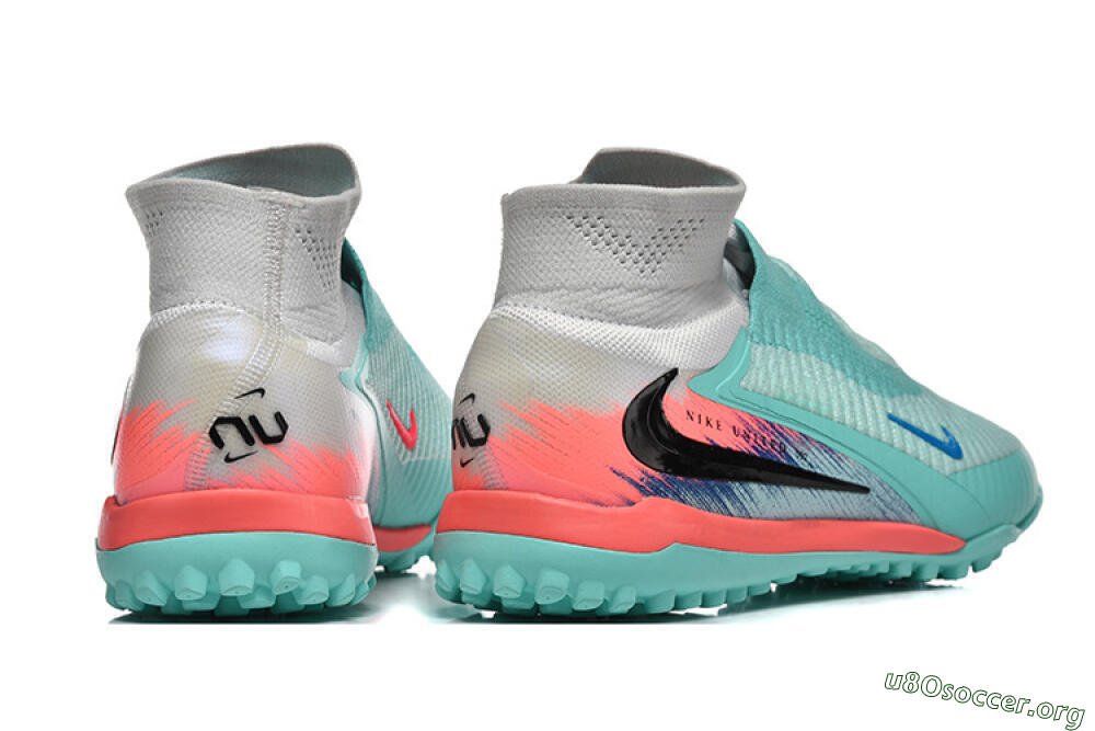 Nike Phantom 6 High Elite TF Football Shoes - Aqua/Coral Pink/Light Gray 9