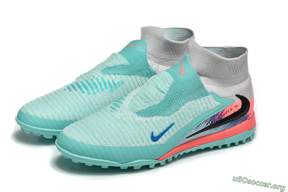 Nike Phantom 6 High Elite TF Football Shoes - Aqua/Coral Pink/Light Gray 5