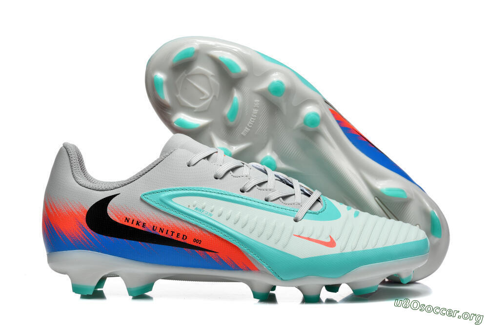 Nike Phantom 6 Low Elite FG Football Boots - Gray/Aqua Blue/Coral Orange 2