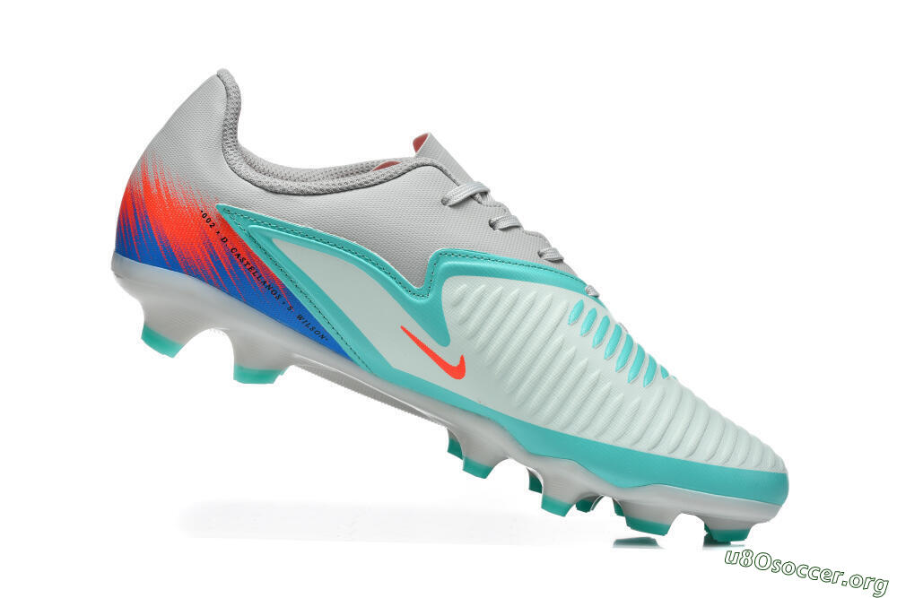 Nike Phantom 6 Low Elite FG Football Boots - Gray/Aqua Blue/Coral Orange 7