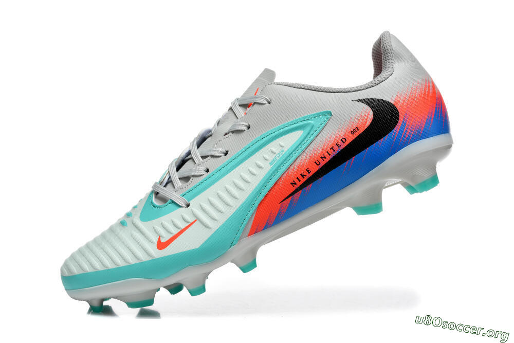 Nike Phantom 6 Low Elite FG Football Boots - Gray/Aqua Blue/Coral Orange 8