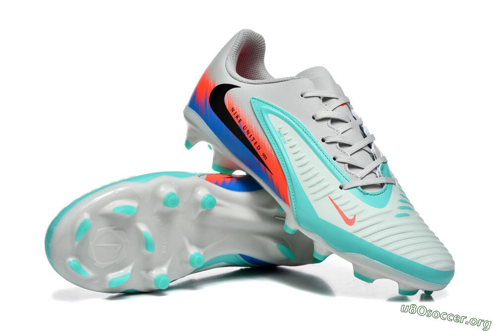 Nike Phantom 6 Low Elite FG Football Boots - Gray/Aqua Blue/Coral Orange 4