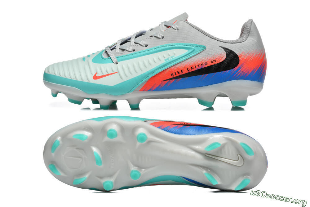 Nike Phantom 6 Low Elite FG Football Boots - Gray/Aqua Blue/Coral Orange 1
