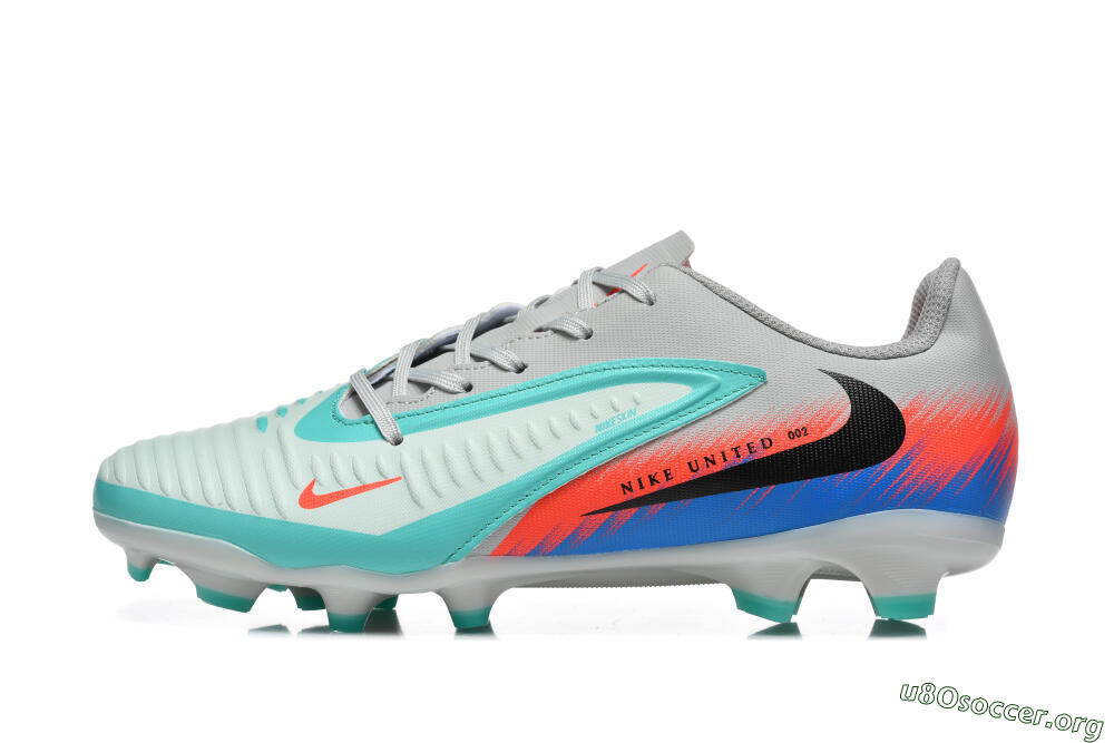 Nike Phantom 6 Low Elite FG Football Boots - Gray/Aqua Blue/Coral Orange 3