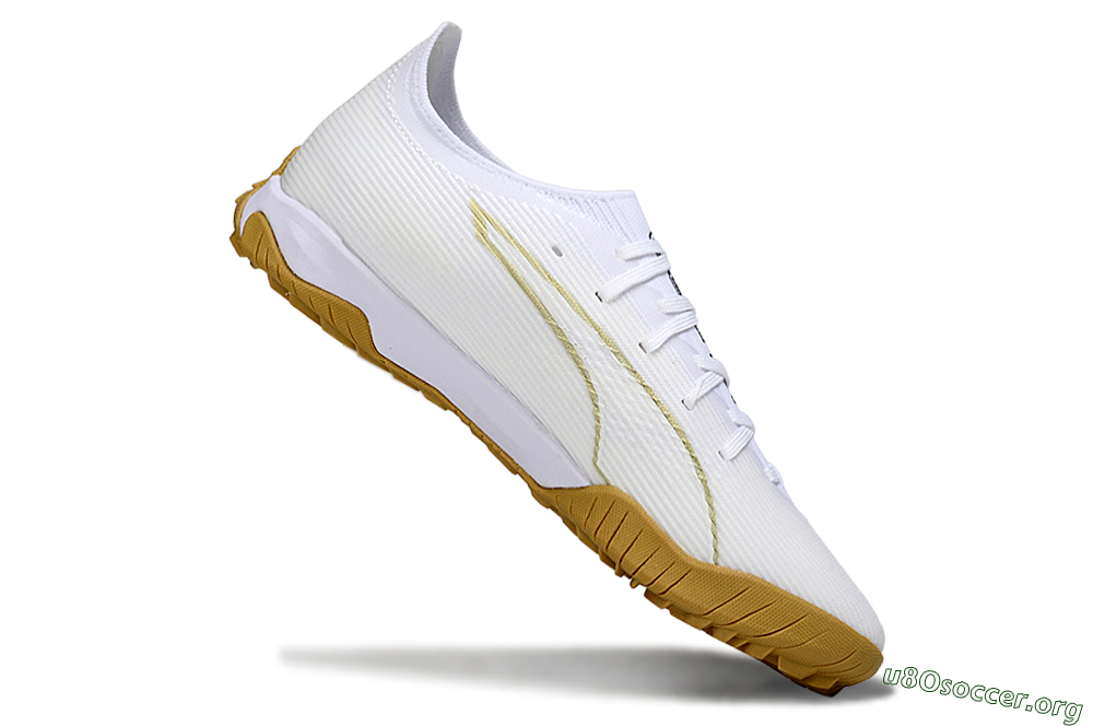 Puma Ultra Ultimate TF Football Shoes - White/Golden Touch/Tan Sole 4