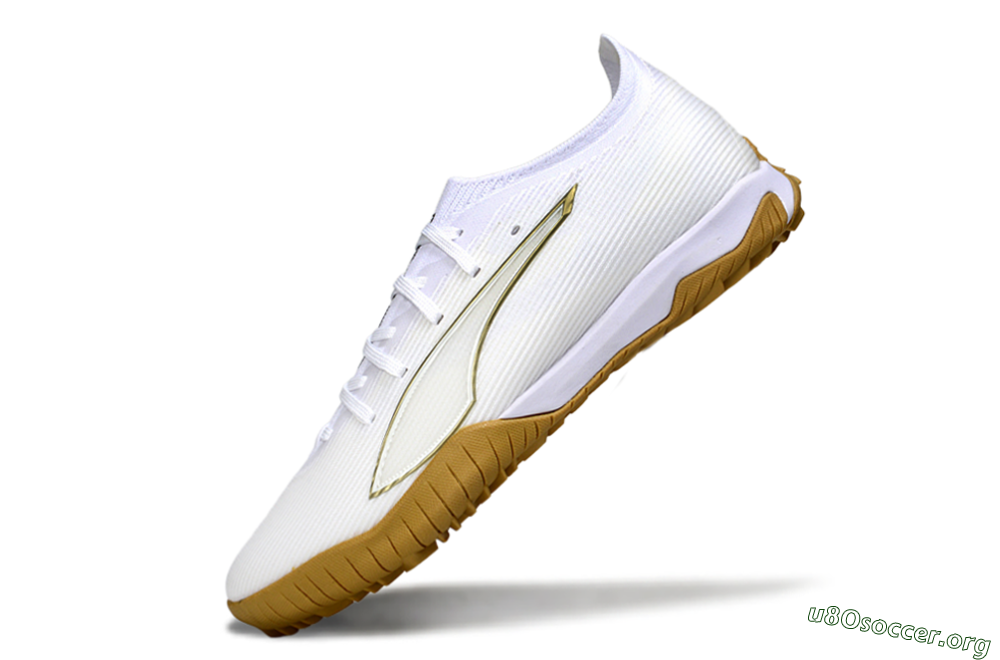 Puma Ultra Ultimate TF Football Shoes - White/Golden Touch/Tan Sole 5