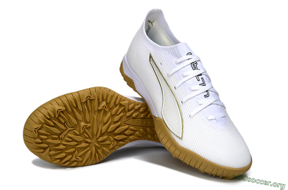 Puma Ultra Ultimate TF Football Shoes - White/Golden Touch/Tan Sole 0