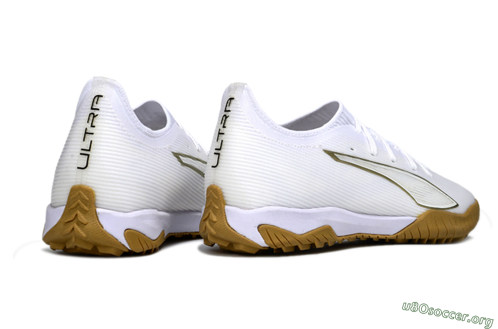 Puma Ultra Ultimate TF Football Shoes - White/Golden Touch/Tan Sole 6