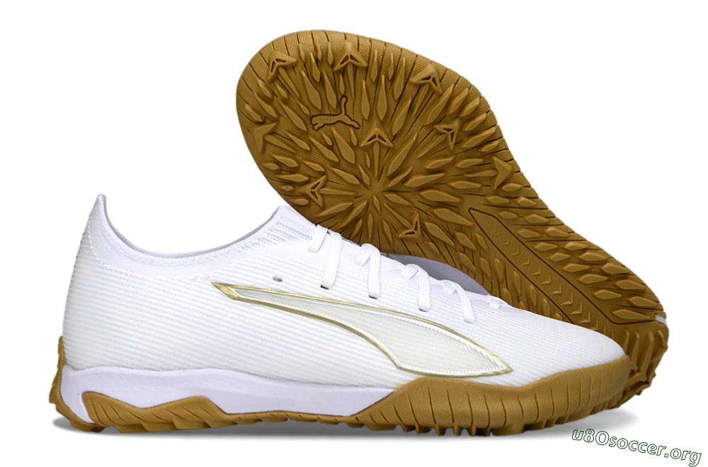 Puma Ultra Ultimate TF Football Shoes - White/Golden Touch/Tan Sole 2
