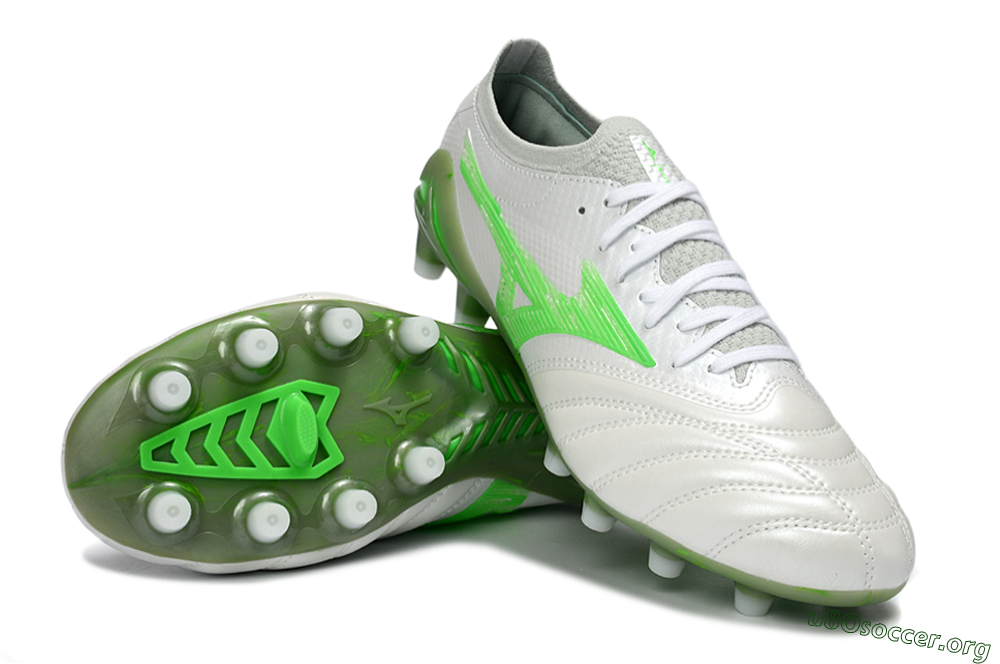 Mizuno Morelia Neo 4 FG Football Boots - White/Vibrant Green/Graphite Grey 0