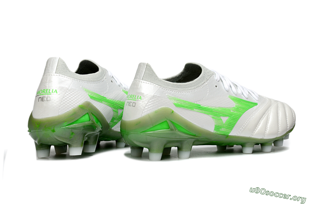 Mizuno Morelia Neo 4 FG Football Boots - White/Vibrant Green/Graphite Grey 6