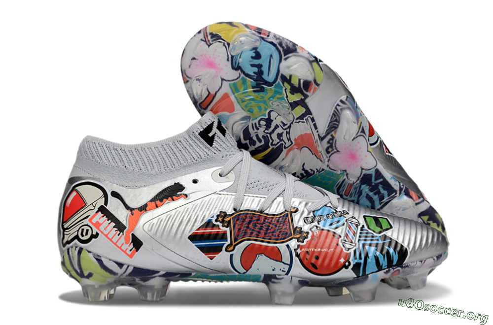 Puma Future 8 Ultimate FG Football Boots - Silver/Vibrant Graffiti/Multi-Color Design 2