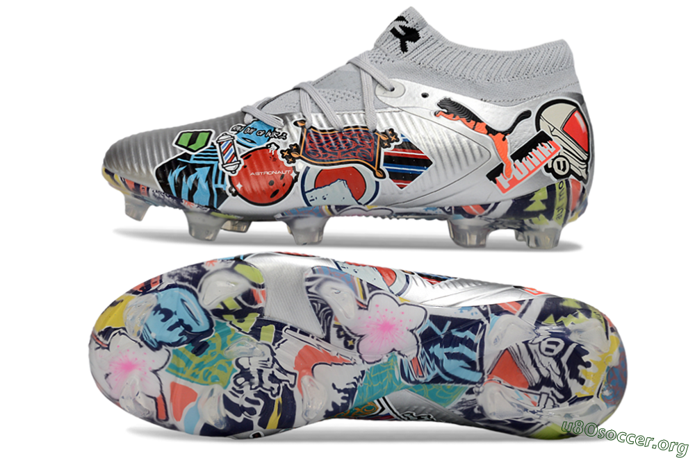 Puma Future 8 Ultimate FG Football Boots - Silver/Vibrant Graffiti/Multi-Color Design 1