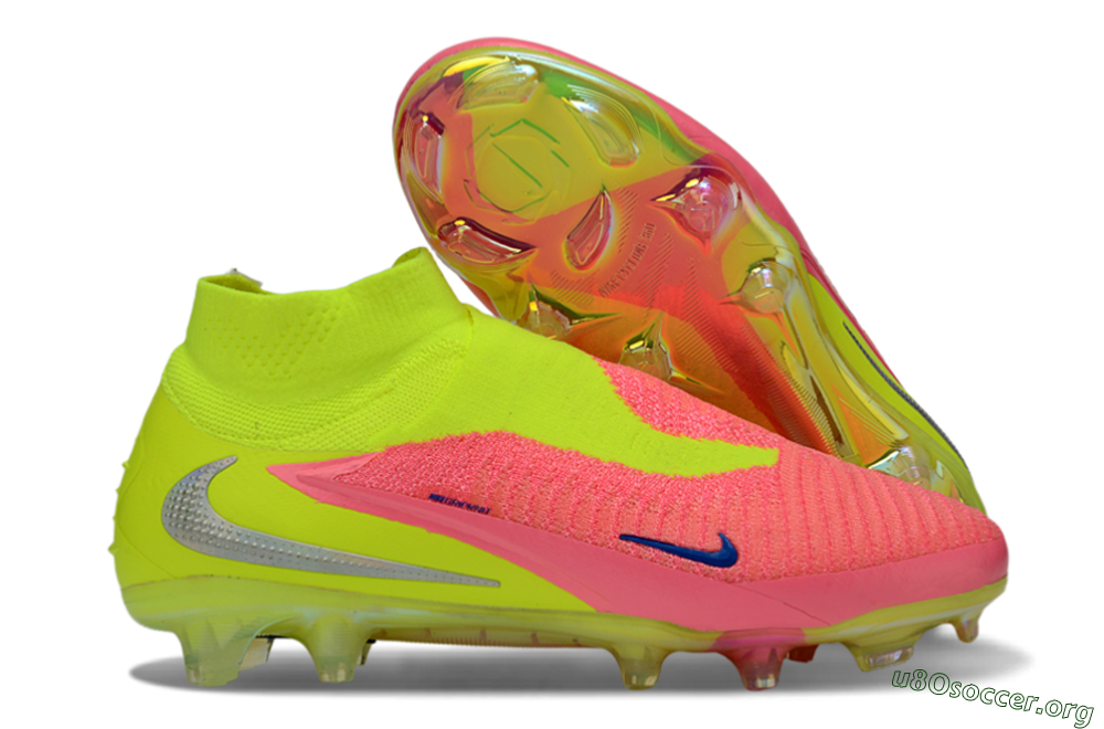 Nike Phantom 6 High Elite FG Football Boots - Pink/Neon Green/Blue 2