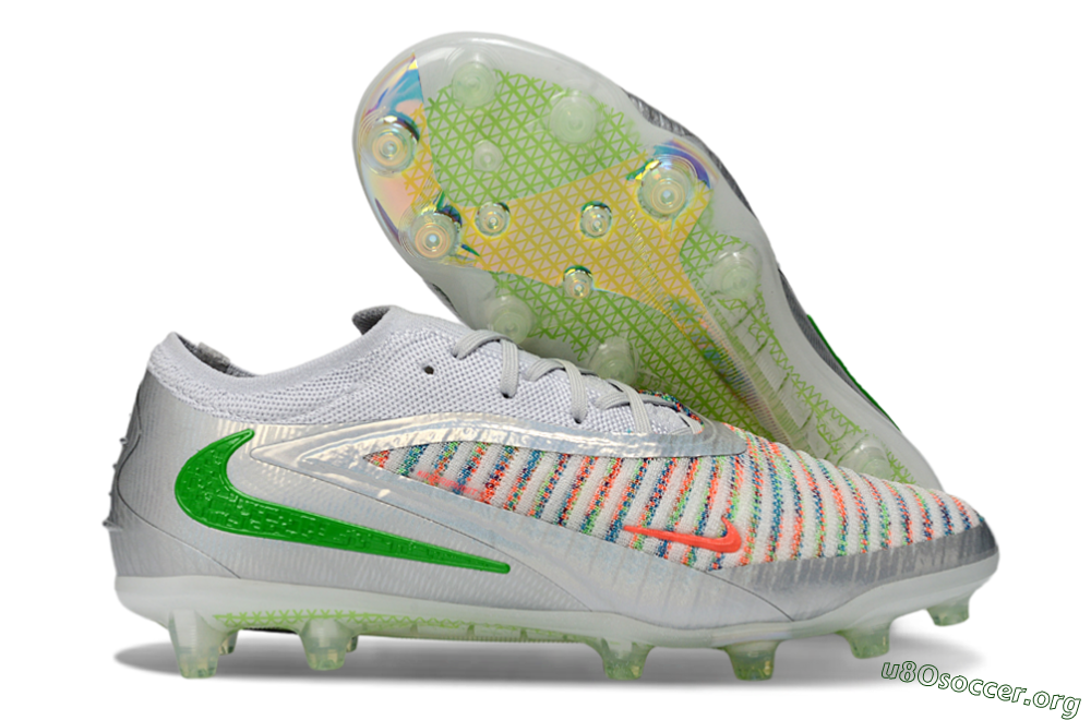 Nike Phantom 6 Low Elite AG Football Boots - Silver/Neon Green/Coral Pink 2