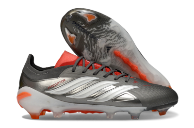 Adidas Predator 26 Elite FG Football Boots - Gray/Vibrant Red/Metallic Silver