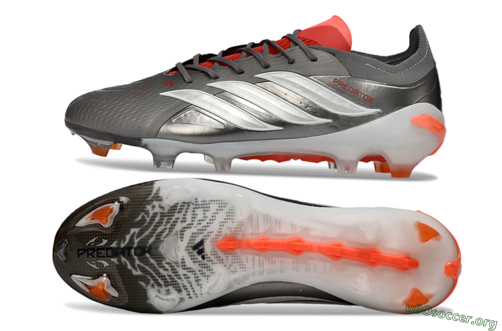 Adidas Predator 26 Elite FG Football Boots - Gray/Vibrant Red/Metallic Silver 1