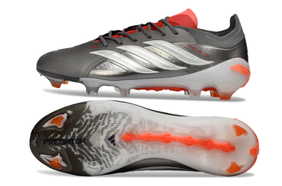 Adidas Predator 26 Elite FG Football Boots - Gray/Vibrant Red/Metallic Silver