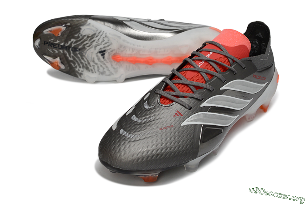 Adidas Predator 26 Elite FG Football Boots - Gray/Vibrant Red/Metallic Silver 0