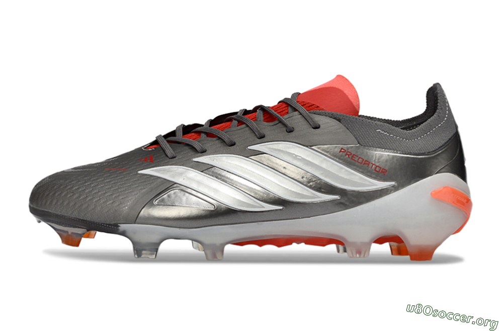 Adidas Predator 26 Elite FG Football Boots - Gray/Vibrant Red/Metallic Silver 3