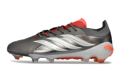 Adidas Predator 26 Elite FG Football Boots - Gray/Vibrant Red/Metallic Silver