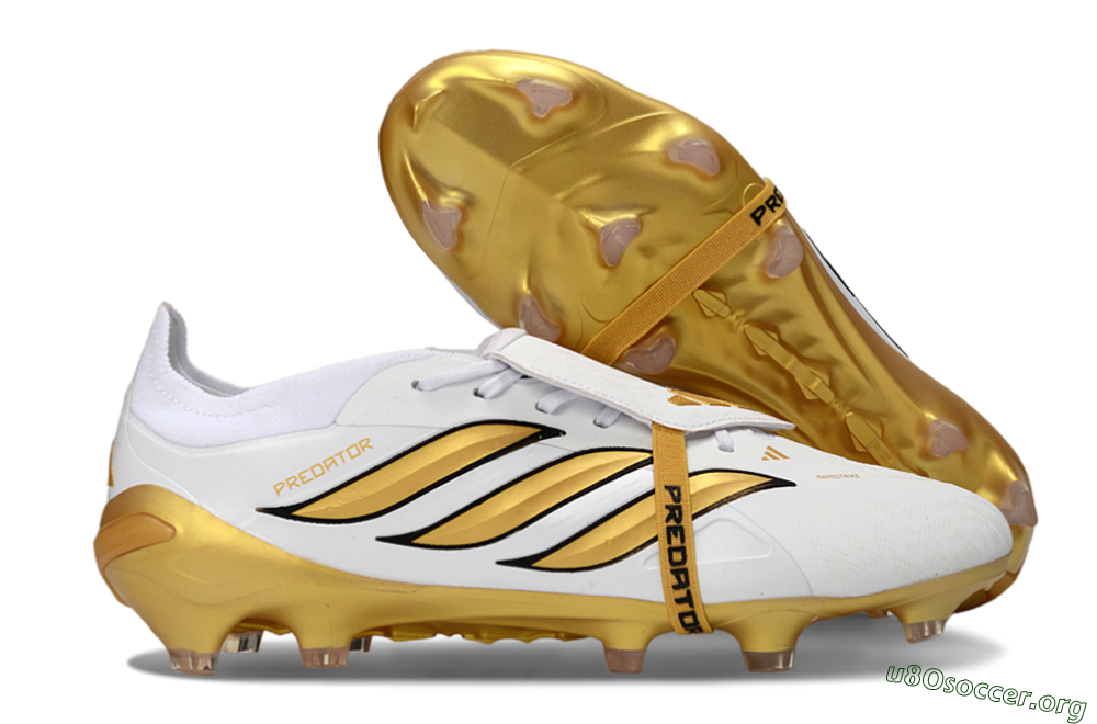 Adidas Predator 26 Elite Fold-Over Tongue FG Football Boots - White/Golden Highlights/Black Accents 2