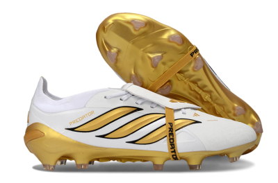 Adidas Predator 26 Elite Fold-Over Tongue FG Football Boots - White/Golden Highlights/Black Accents
