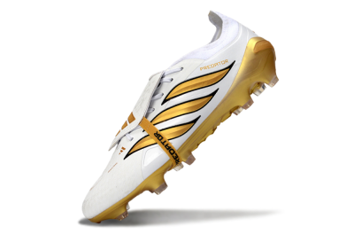 Adidas Predator 26 Elite Fold-Over Tongue FG Football Boots - White/Golden Highlights/Black Accents