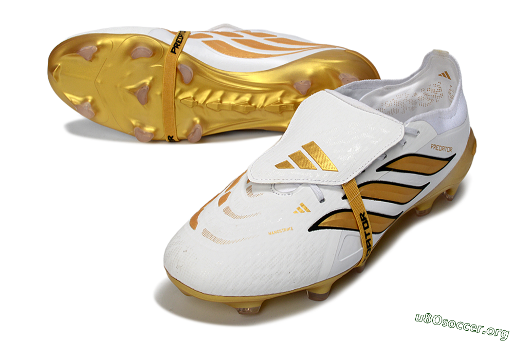 Adidas Predator 26 Elite Fold-Over Tongue FG Football Boots - White/Golden Highlights/Black Accents 0