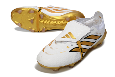Adidas Predator 26 Elite Fold-Over Tongue FG Football Boots - White/Golden Highlights/Black Accents