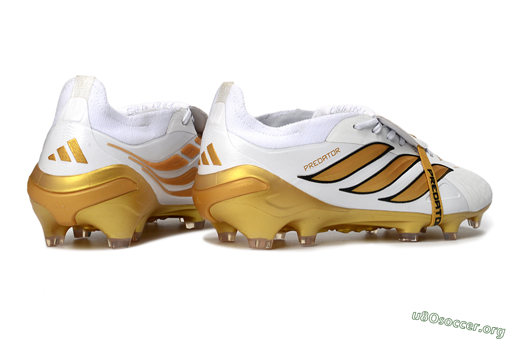 Adidas Predator 26 Elite Fold-Over Tongue FG Football Boots - White/Golden Highlights/Black Accents 6