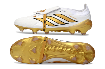 Adidas Predator 26 Elite Fold-Over Tongue FG Football Boots - White/Golden Highlights/Black Accents
