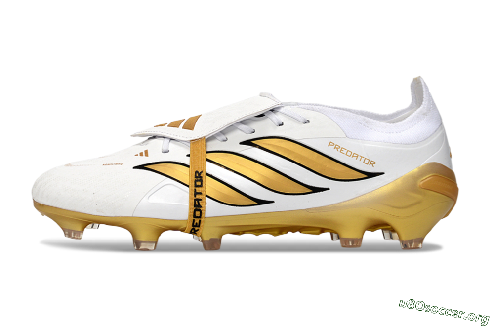 Adidas Predator 26 Elite Fold-Over Tongue FG Football Boots - White/Golden Highlights/Black Accents 3