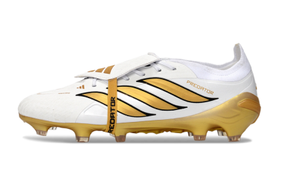 Adidas Predator 26 Elite Fold-Over Tongue FG Football Boots - White/Golden Highlights/Black Accents