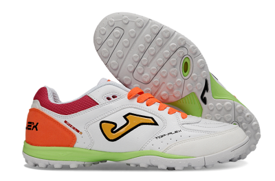 Joma Top Flex TF Football Shoes - White/Orange Flare/Lime Green