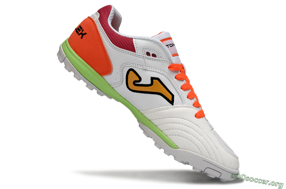 Joma Top Flex TF Football Shoes - White/Orange Flare/Lime Green 4