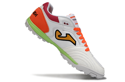 Joma Top Flex TF Football Shoes - White/Orange Flare/Lime Green