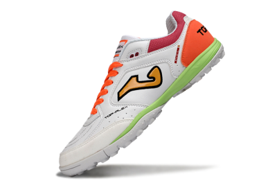 Joma Top Flex TF Football Shoes - White/Orange Flare/Lime Green