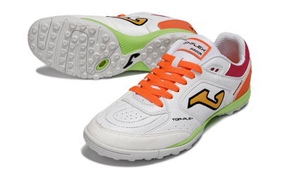 Joma Top Flex TF Football Shoes - White/Orange Flare/Lime Green