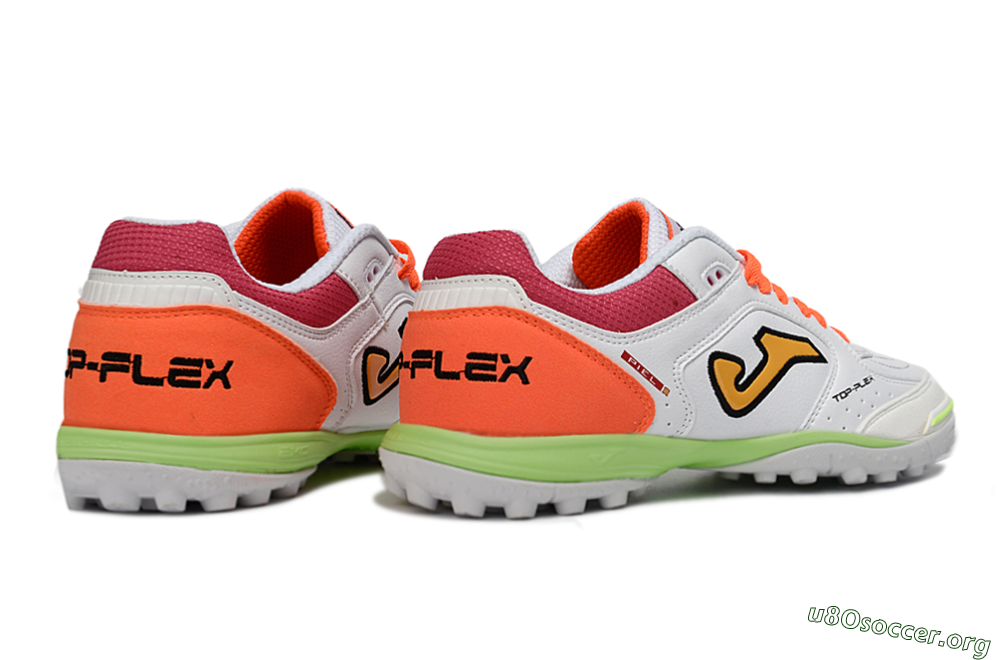 Joma Top Flex TF Football Shoes - White/Orange Flare/Lime Green 6