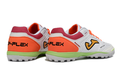 Joma Top Flex TF Football Shoes - White/Orange Flare/Lime Green